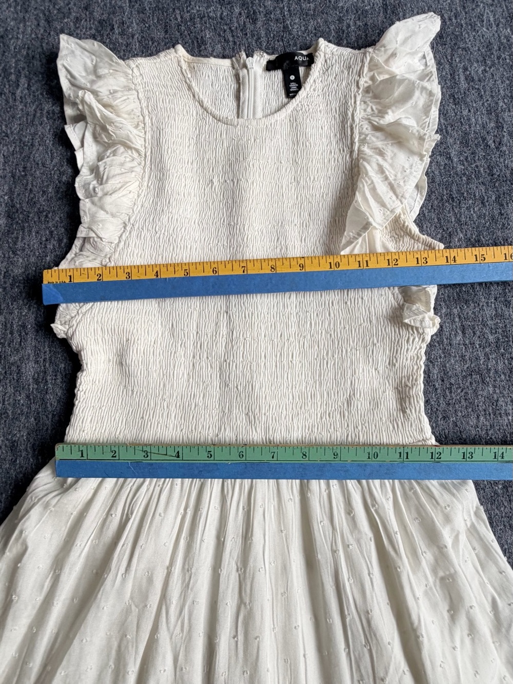 AQUA White Swiss Dot Smocked Tiered Ruffle Midi Dress Women’s Size S Boho - Picture 5 of 16
